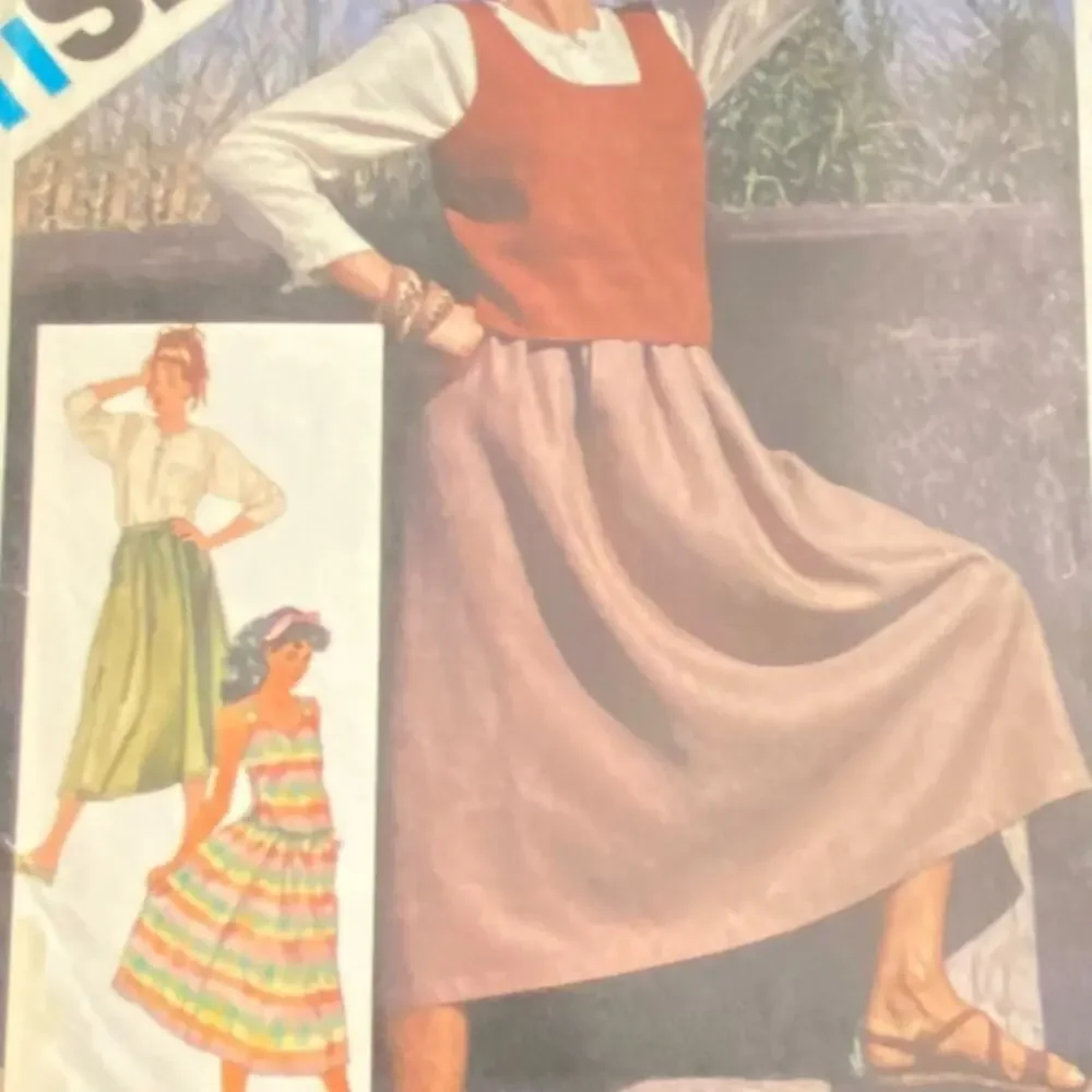 Vtg Top Skirt Pattern Miss 10 Simplicity ESpirit 6322 Classic Long 80s Pockets